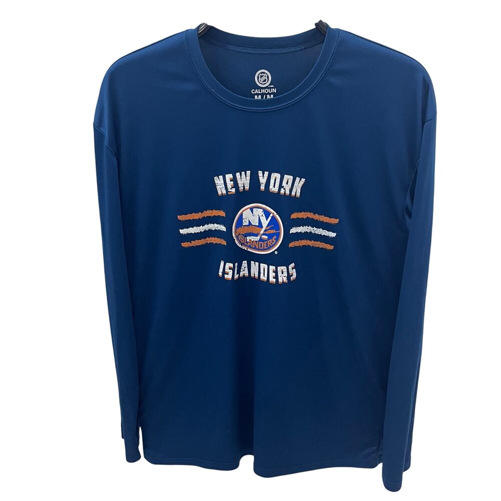 Calhoun Men’s MD New York Islanders Distressed Lines Long Sleeve Rashguard Shirt